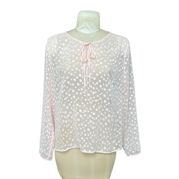 J.‎ Crew Pink Sheer Tie Front Polka Dot Blouse Barbiecore Business Lightweight L - Picture 1 of 14